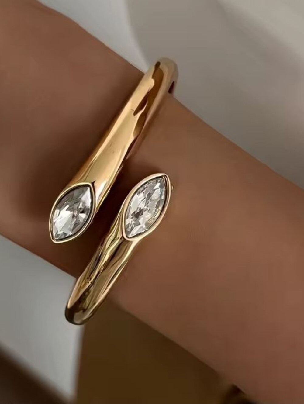 Gold Tone Crystal Terminated Cuff Bracelet - Picture 7 of 9